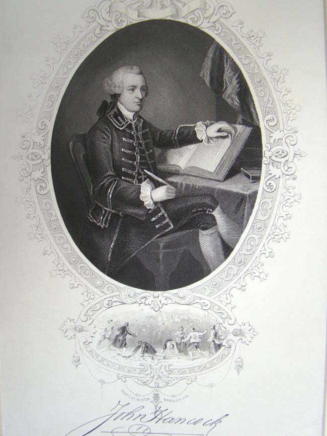 A fine steel engraving of the Patriot John Hancock published in 1860.